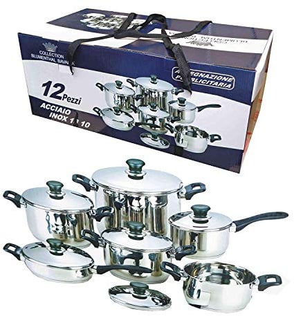 Set Batteria di pentole 12 Pezzi in Acciaio Inox Bavaria con Coperchio