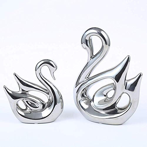 Anding Kreative Heimdekoration Keramik Tier Statue Dekoration Handwerk Schwan Liebhaber (LY1269-Silver) Skulptur Souvenir Geschenk
