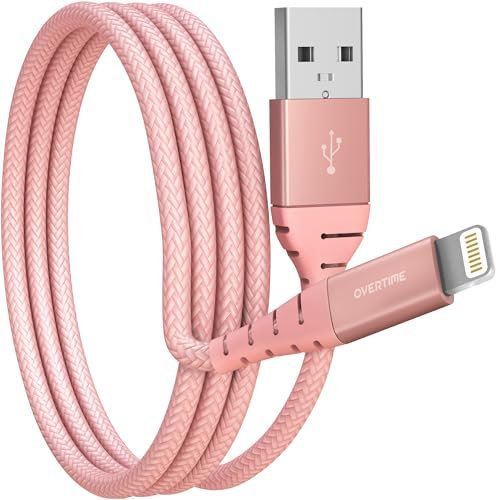 Overtime iPhone Lightning Cable, MFI Certified, Portable & Smart Charging USB A to Lightning Cable, Fast Apple Charging Cord, 6ft iPhone Charger Cord Compatible with iPhone | iPad | iPod - Rose Gold