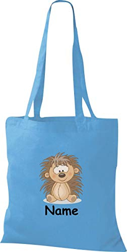 Shirtinstyle Stoffbeutel Tasche, Tiermotiv Igel mit Wunschnamen, Natur Zoo Tiere Animal, Geschenk, Baumwolltasche, Logo, Spruch, Verwandschaft, Motiv, Farbe Weiss