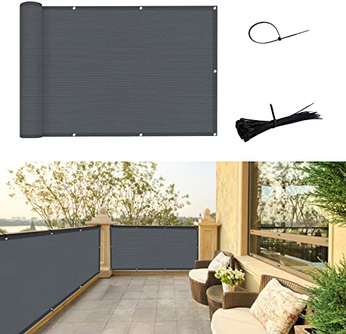 SUNNY GUARD Brise Vue Balcon 90x600cm in HDPE Couverture de Écran Jardin,Protection Solaire et respirabilité,pour Terrasse Jardin Balcon Patio,avec Attaches de câble,Anthracite
