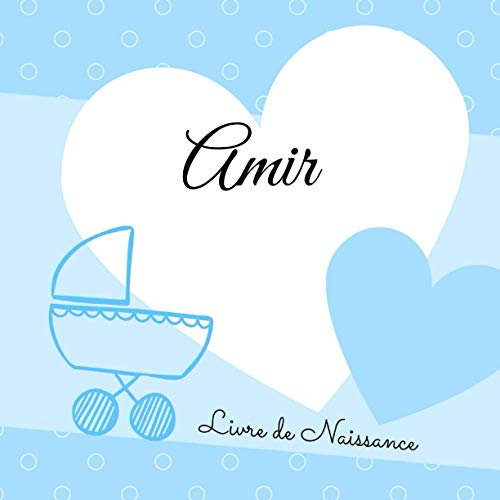 Amir Livre de naissance: personnalisé, couleur, album photo, messages souvenirs à compléter (Livre de Naissance avec Prénom Rose ou Bleu)