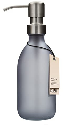 Kuishi Grey Matte Amber 250ml Glas Seifenspender mit silberner Edelstahlpumpe, umweltfreundlicher Recycling Glasspender, Elegantes Thekendekoration Werkzeug