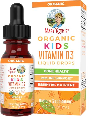 MARYRUTH'S USDA Organic Vitamin D3 Liquid Drops for Kids | 640 IU Vitamin D3 Per Serving | Kids Immune Support & Bone Health Supplement | Formulated for Ages 4-13 | 0.5oz | 30 Servings