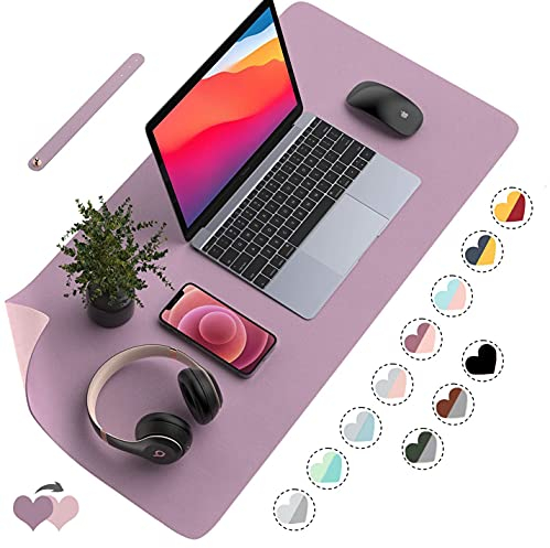 Tischunterlage, Schreibtischunterlage, 80 x 40cm PU-Leder Tischunterlage, Laptop Tischunterlage, wasserdichte Schreibunterlage für Büro- oder Heimbereich, doppelseitig (Rosa + Lila)