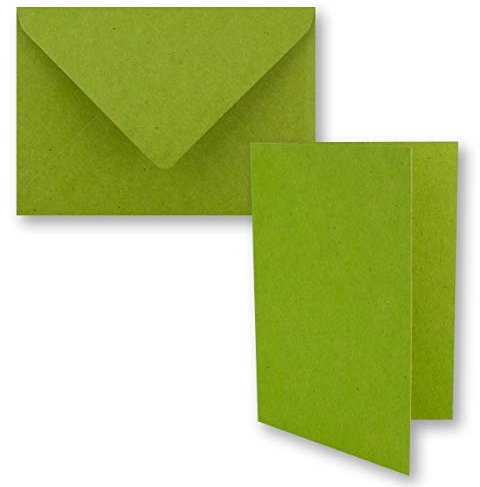 100x Vintage Kraftpapier Faltkarten SET - hellgrün (grün) - mit Umschlägen DIN B6-12 x 16,9 cm - blanko Recycling Klappkarten - GUSTAV NEUSER