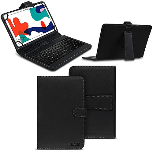 NAmobile Tastatur Schutzhülle kompatibel für Huawei MatePad T10 / T10s Tasche Keyboard USB Hülle QWERTZ Standfunktion Universal Cover, Farben:Schwarz