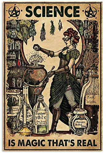 TNND Vintage Halloween Science Is Magic Witch Poster Kunstdruck Dekor Heimdekoration Kunst Wanddekoration Metallschild Poster 20,3 x 30,5 cm