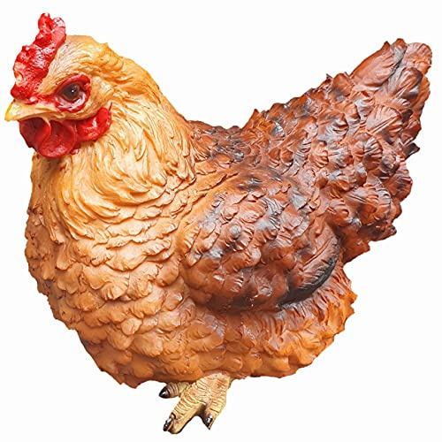 Aspinaworld Gartenfigur Huhn 19 cm braun sitzend mit rotem Kamm – ruhige Hühnerfigur handbemalt mit weichen Federpartien, Bauernhof Garten Tierfigur Kunstharz