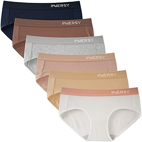 INNERSY Unterhosen Damen Baumwolle Weich Sport Slip Mehrpack Frauen Hipster Unterwäsche 6er Pack (L, Basic Mehrfarbig)
