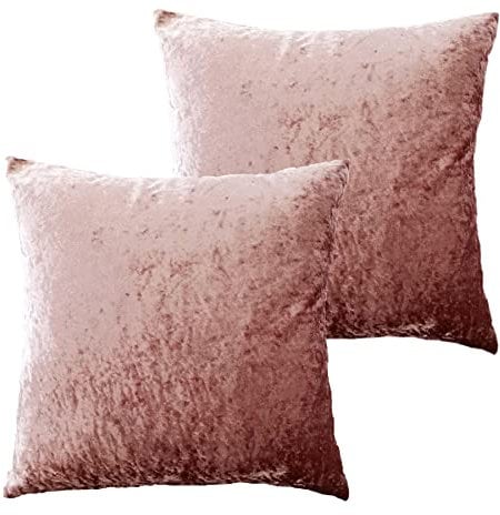Olivia Rocco Set Of 2 Crushed Velvet Cushion Cover 43 x 43cm Sofa Bed Chair Soft Smooth Washable Square Cushions Pillows With Invisible Zipper For Couch Bedroom Living Room, Blush Pink