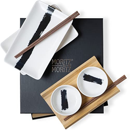 Moritz & Moritz Service à sushi pour 2 personnes - 10 pièces - Set de service à sushi avec 2 assiettes à sushi, 2 petits bols et 2 paires de baguettes
