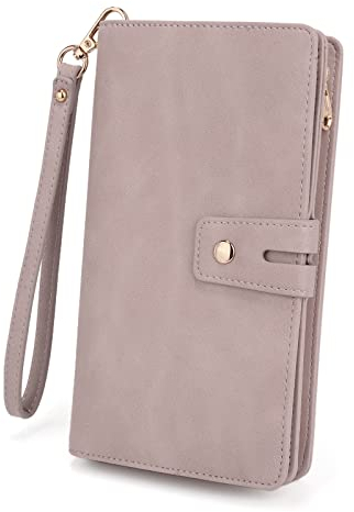 UTO Geldbörse Damen Gross RFID Wristlet Abnehmbarer Scheckhefthalter Karte Bill Clutch Wallet Telefon Organizer Langes Portemonnaie Rosa