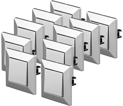 POPP® Mecanismos Interruptor Cruzamiento Empotrable SERIE ENKEL con Marco 82 * 82MM, 10A 250V IP20, con Bornas Automáticas (10, Gris-cruzados)