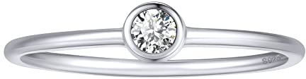 FOCALOOK Silber 925 Solitär Ring für Damen Runde Weißen Zirkonia Ehering Partnerring Verlobungsring für Valentinstag Jahrestag Größe 52 (16.6)
