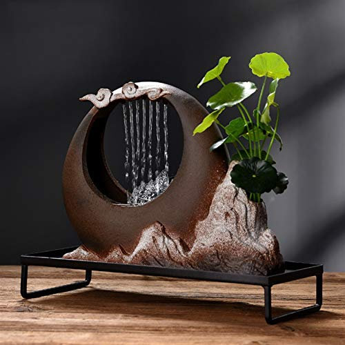 Fuentes de Interior/Fuente de Agua Interior Fuente de la Tabla con la Niebla de Agua, humidificador de la Fuente Decorativa de cerámica Adecuado para el Escritorio Interior 13 x 5.9 x 10.2 Fuente