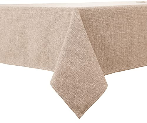 BALCONY & FALCON Table Cloth Waterproof Washable Beige 230x395cm | Rectangular, Faux Linen, Heavyweight, Wrinkle Resistant, Wipe Clean, Farmhouse, Dining, Kitchen, Wedding, Party, Outdoor