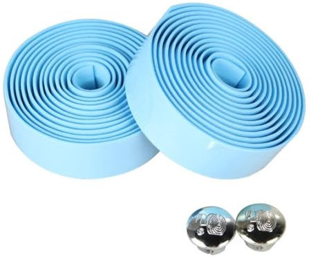 HshDUti Ruban adhésif de guidon de vélo en EVA - 2 rouleaux - Pour guidon de vélo - Pour vélo de route, urbain, VTT - Comprend 2 bouchons de guidon - Bleu clair
