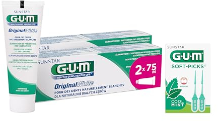 GUM Original White Zahnpasta | stellt das ursprüngliche Weiß der Zähne ohne schädliche Inhaltsstoffe wieder her | Fluorid und Isomalt schützen den Zahnschmelz | 2 x 75 (mit 1 Gratisprobe)