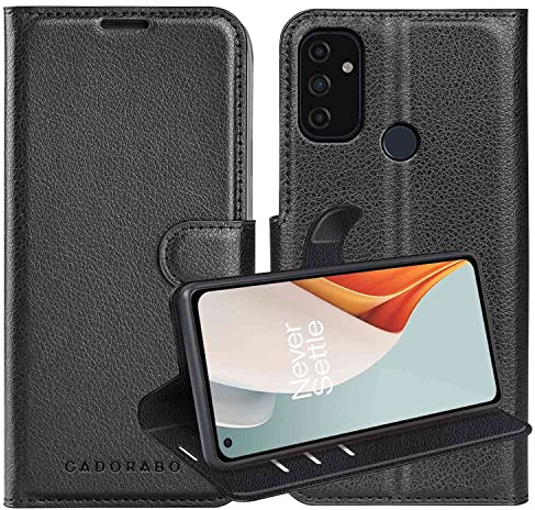 Cadorabo Hülle kompatibel mit OnePlus Nord N100 in Phantom SCHWARZ - Schutzhülle mit Magnetverschluss, Standfunktion und Kartenfach