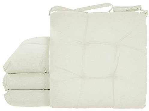 BESCH Pack 4 Cojines para Silla Usos Interior y Exterior 38x38x5cm - Cojin de Asiento Decorativo Funda de Algodón + Poliéster y Relleno de Fibra Hueca Lavable Cómodos Acolchados (Marfil)
