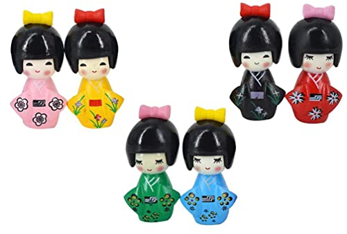CanHighGer Statua decorativa giapponese, in miniatura di una ragazza in kimono, decorazione da tavolo giapponese (decorazione giapponese, 6 colori)