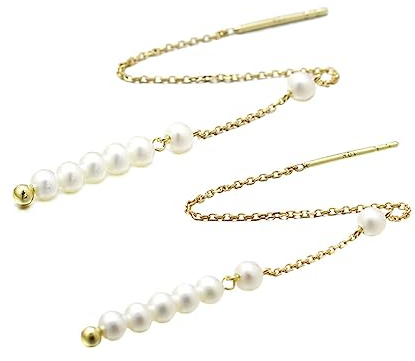 KnSam 18 Karat Au750 Gelbgold Ohrringe Echt Schmuck, Quaste Durchzieher mit Perle Rundschliff, 18K Gold Ohrringe Jugendstil für Damen, Gold