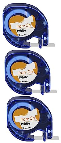 Compatible with DYMO Iron on Labels for Clothing LetraTag Fabric Labels 18771 Refills, Black on White Clothes Labels Work with Dymo LT Letra Tag LT-100H LT-110T Printer, 12mm 1/2, 3 Pack