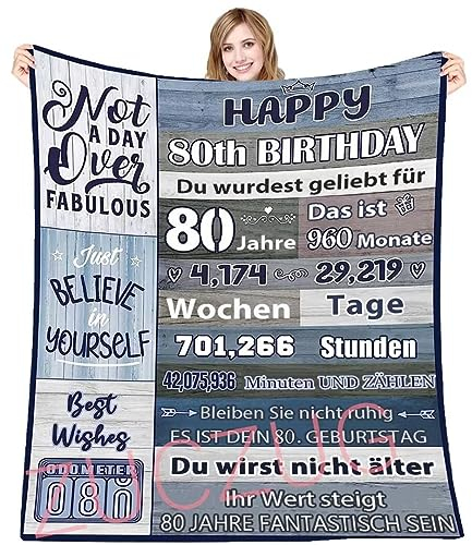 ZUCZUG Kuscheldecke Flauschige Personalisierte 80. Geburtstagsgeschenk Decke für Frauen Männer, Positiv Ermutigen Geburtstags Geschenk Decke, Super Weiche Flanelldecke für 80. Schwester Freundin