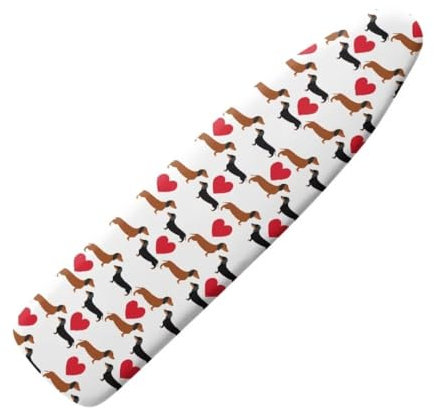 Jeiento Bügelbrettbezug mit niedlichem Dackel, rote Herzen, 38,1 x 137,2 cm, schützendes Netzgewebe, Standardgröße für Bügelbrett, schmutzabweisend, Ersatzbezug für Bügelbrett