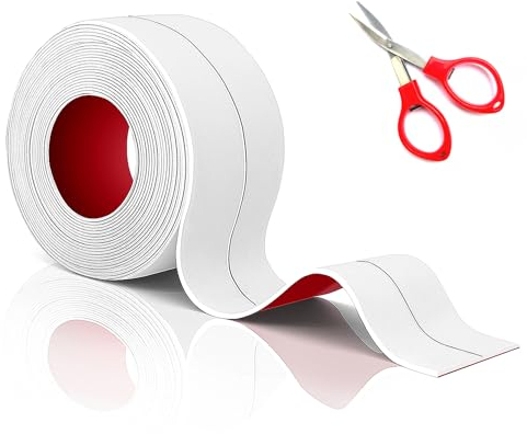 HonexCesng Joint Salle de Bain, Joint Baignoire Autocollant, Ruban Etancheite Adhesif, Anti Moisissure et Imperméable, Plinthe Souple Autoadhésive Adapté à Cuisine, Toilettes, Douche, Coin.