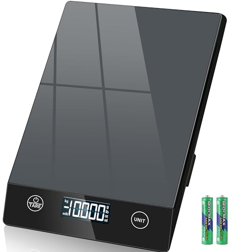 Küchenwaage Digital 10KG Küchenwaagen Glas Digitale Waage Wasserdicht Elektronische Haushaltswaage zum Backen, Tara Funktion, Touch-Taste, 1g Genaue - Grau