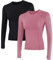 IECCP Damen Langarm Gym Sport Yoga Tops Shirts Running Fitness T-Shirt mit Daumenloch Atmungsaktive Sportjacke Leicht Trainingshirts 2er Pack Schwarz und Grau Rose XS
