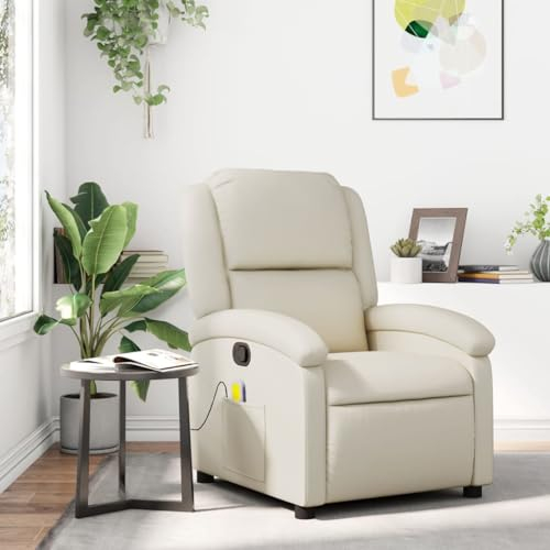 Gecheer Massagesessel mit Liegefunktion Relaxsessel Fernsehsessel TV Sessel Ruhesessel Polstersessel Relaxliege Liegesessel Loungesessel Wohnzimmersessel Relaxsofa Creme Kunstleder
