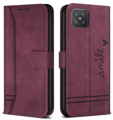 Bravoday Cover per Oppo Reno4 Z 5G / Oppo Reno 4Z 5G, Flip Custodia in Pelle PU con Slot per Schede, Portafoglio Custodia per Oppo Reno4 Z 5G / Oppo Reno 4Z 5G, Vino Rosso