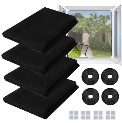 4 Pezzi Zanzariere per Finestra Anti-Zanzariera 1.5 m x 1.3 m Zanzariera per Finestra Anti Insetti con 4 Nastri Autoadesivi e 4 Toppe di Riparazione