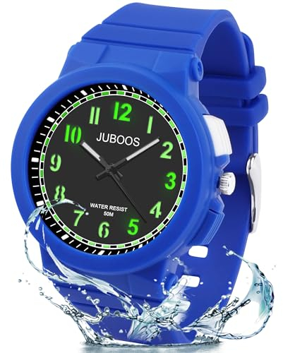 Juboos Neue 7-Farbige Kinderuhren, Kinderuhr Jungen Mädchen Analog Quartz Uhr mit Armbanduhr Kautschuk Wasserdicht Outdoor Sports Uhren 5-16 (Hellblau)