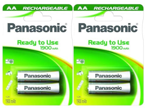 PANASONIC Confezione da 2 blister da 2 batterie ricaricabili NiMH Mignon AA 1900 mAh pronte all'uso