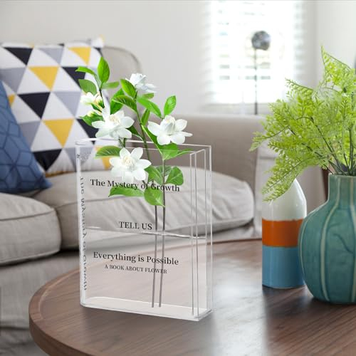 Dncvb Klare Buch Vase Acryl Buchvase Einzigartige Aesthetic Vase Unzerbrechlich Book Vase Bücherform Blumenvase Minimalistische für Wohnzimmer-, Schlafzimmer- & Bürodeko