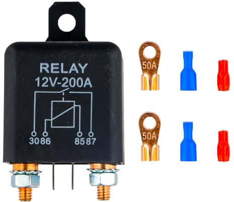 Joyan 12V 200A Automotive Relay, Split Charge Relay Kit, Heavy Duty Battery Isolator, 2 Pin Footprint, 4 Terminal, Black, Normally Open Contact, Automatic Operation, Car, Truck, Boat