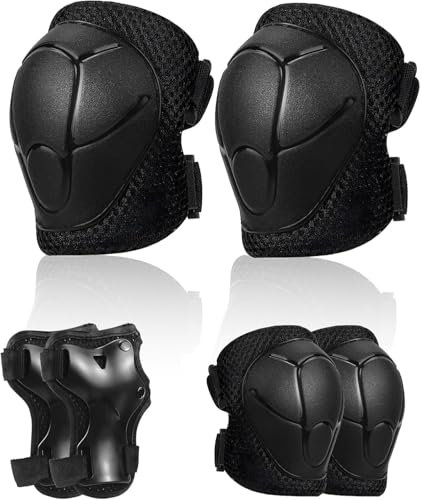 HhBdy 6 Piezas Negro Protecciones Patines Niña Rodilleras Niño Protecciones Patines Niño Adecuado Rodilleras Niño para que Adolescentes de 3 a 12 Años lo Utilicen en Patinaje en Línea