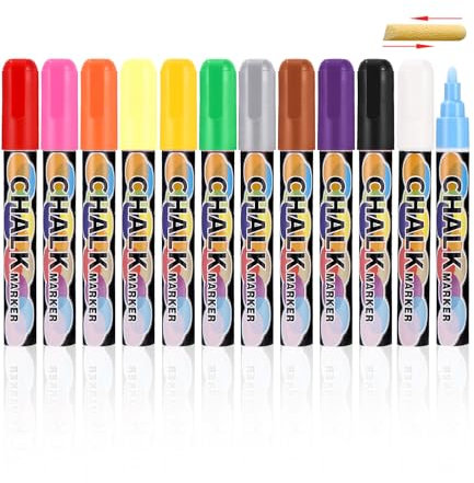 Bixury Rotuladores 12 Colores Marcadores de Pintura Marcador Borrable Marcador de Pizarra Blanca Rotuladores Lettering Doble Punta Rotulador para Pizarras Carteles Ventanas Vidrio