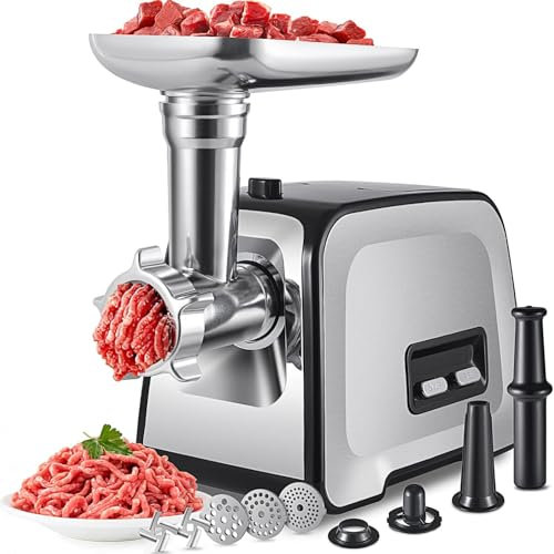LJLAO Embutidora de Salchichas eléctrica de Acero, picadora de Carne Comercial, con Placas de molienda y Tubos de Relleno de extrusión en Espiral, para Uso Comercial en la Cocina doméstica,b