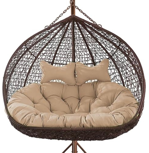 FYHTC Hanging Egg Chair Cushion 2 Person, Swing Cushion Outdoor Seats, Double Hanging Basket, Hammock Replacement(Khaki)