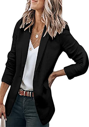 EFOFEI Femme Costume Col Bouton Costume Formel Veste Tailo Cardigan Blazer Manteau Mince d'Été Noir XL