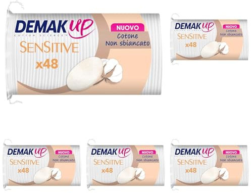 Demak'Up Sensitive Wattepads/Abschminkpads, 1-Set (Packung mit 5 Stück, 48 Stück (5er Pack), Baumwolle, Rechteckig, Sanftes Reinigen für empfindliche Haut, Hautfreundlich)