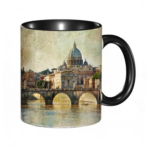EKLMPS Coffee Mugs,11oz Ceramic Mugs, Funny Gifts for Women, Birthday Present,Christmas,Funny Mugs for Men,Italian San Pietro Rome Retro Style Vintage Travel Vacation Famous Italy Cityscape Tourist Ex