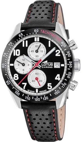 LOTUS Montre Homme Analogique Cuir Noir - Mouvement Quartz - Chronographe - Calendrier - Verre Minéral Haute Résistance - Étanche 10 ATM Élégant 18995/4 Chrono