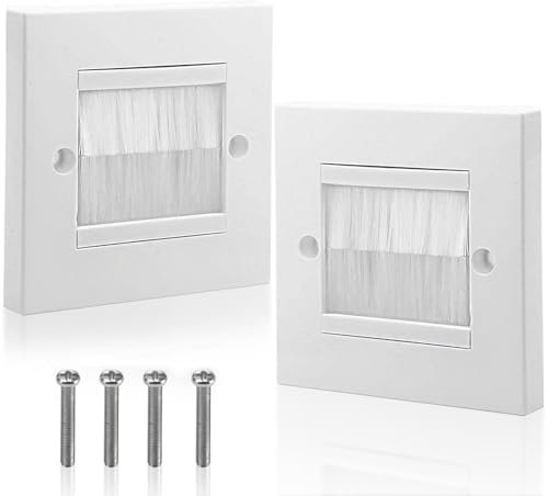 2PCS Cable Entry Cover, White Brush Wall Plate ABS Brush Plate Wall Cable Cover for Covering Outlets, Receptacles and Tidying Cords for Cables
