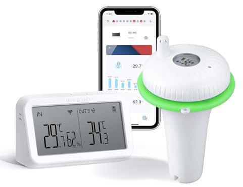 INKBIRD Wlan Pool Thermometer IBS-P02R mit WLAN-Gateway,Wasserdicht IPX7 und Sofortalarme für Schwimmbad, Teich und Thermalquellen